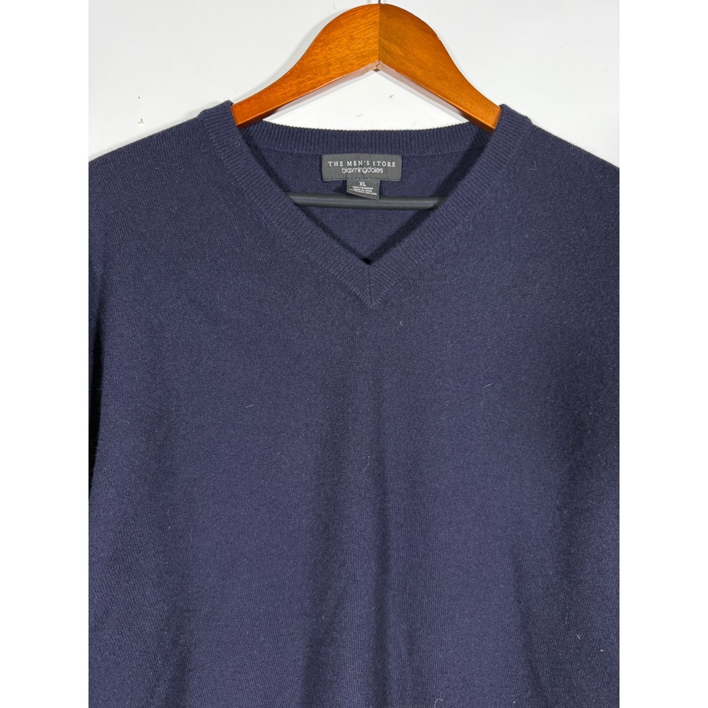 The Mens Store Bloomingdale's Navy Blue 100% Cashmere V-Neck Sweater Mens XL